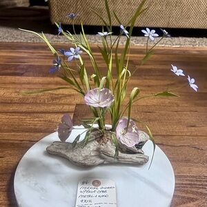 Charles Allen ~ Glories Morning W/Blue Crab ~ Pink & Purple Metal Flowers W/Wood